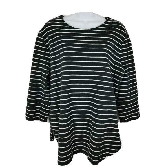 Merona Womens Shirt Plus Size XXL Black Striped 3/4 Sleeve Zipper Top Blouse 2XL - Picture 1 of 8